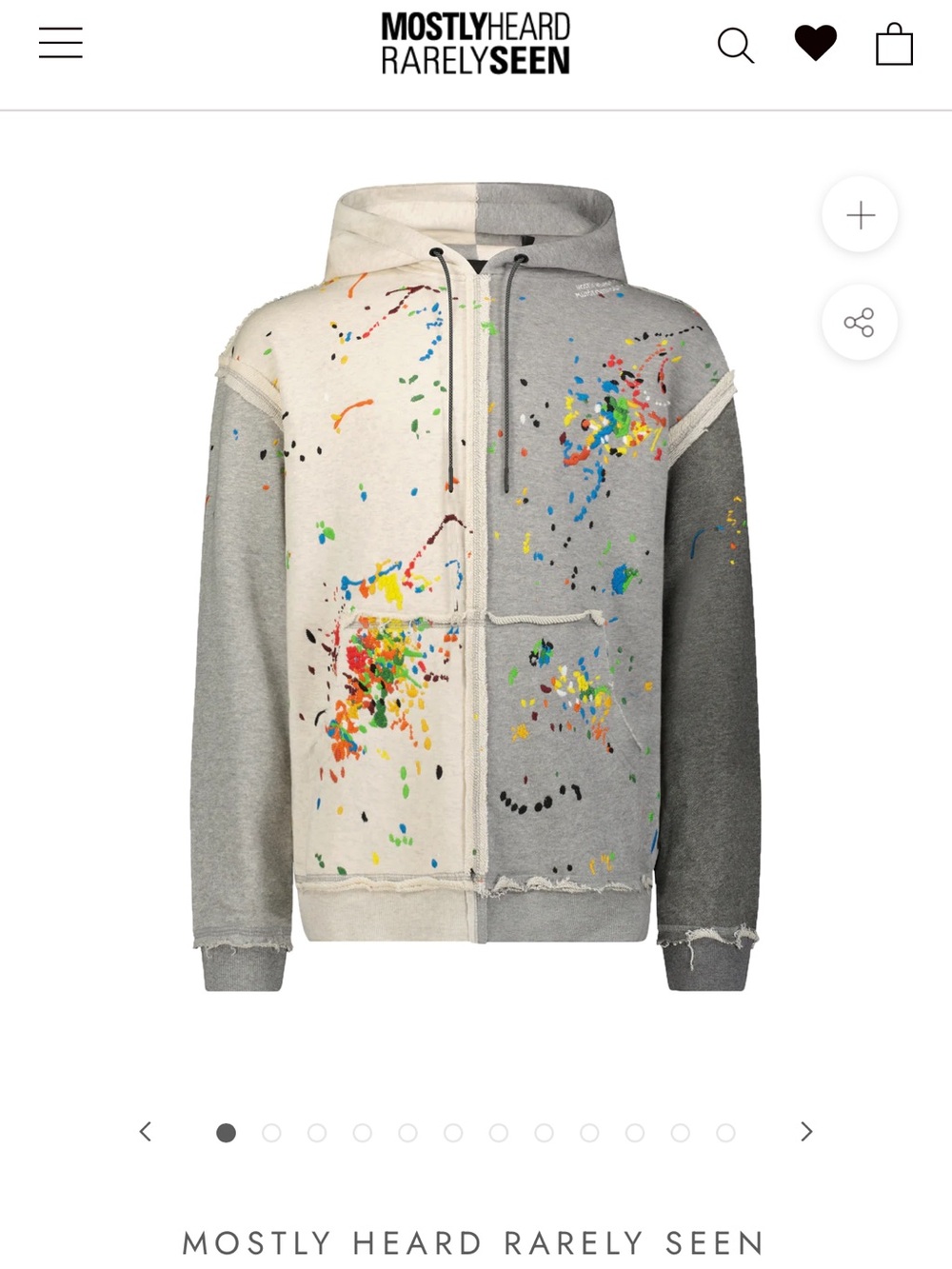 Mostly Heard Rarely Seen Two-Tone Paint-Splatter Hoodie in Cream and Gray